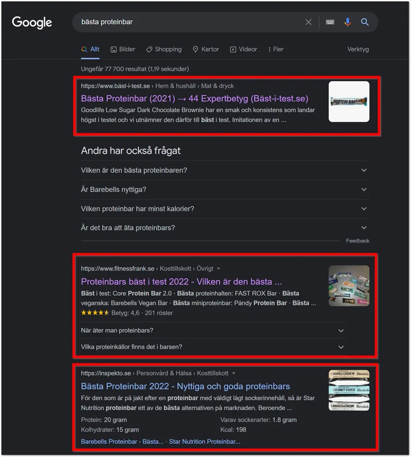 Googlesokning pa basta proteinbar de tre basta resultaten
