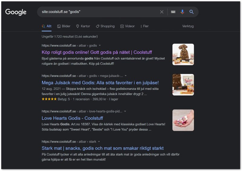 Google sokning pa kannibalisering hos Coolstuff