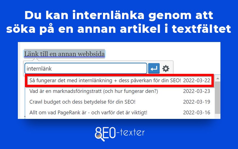 Du kan internlanka genom att soka pa en annan artikel i