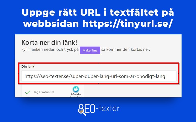Uppge ratt URL i textfaltet for tinyurl.se