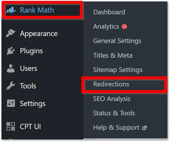 Rank math redirection